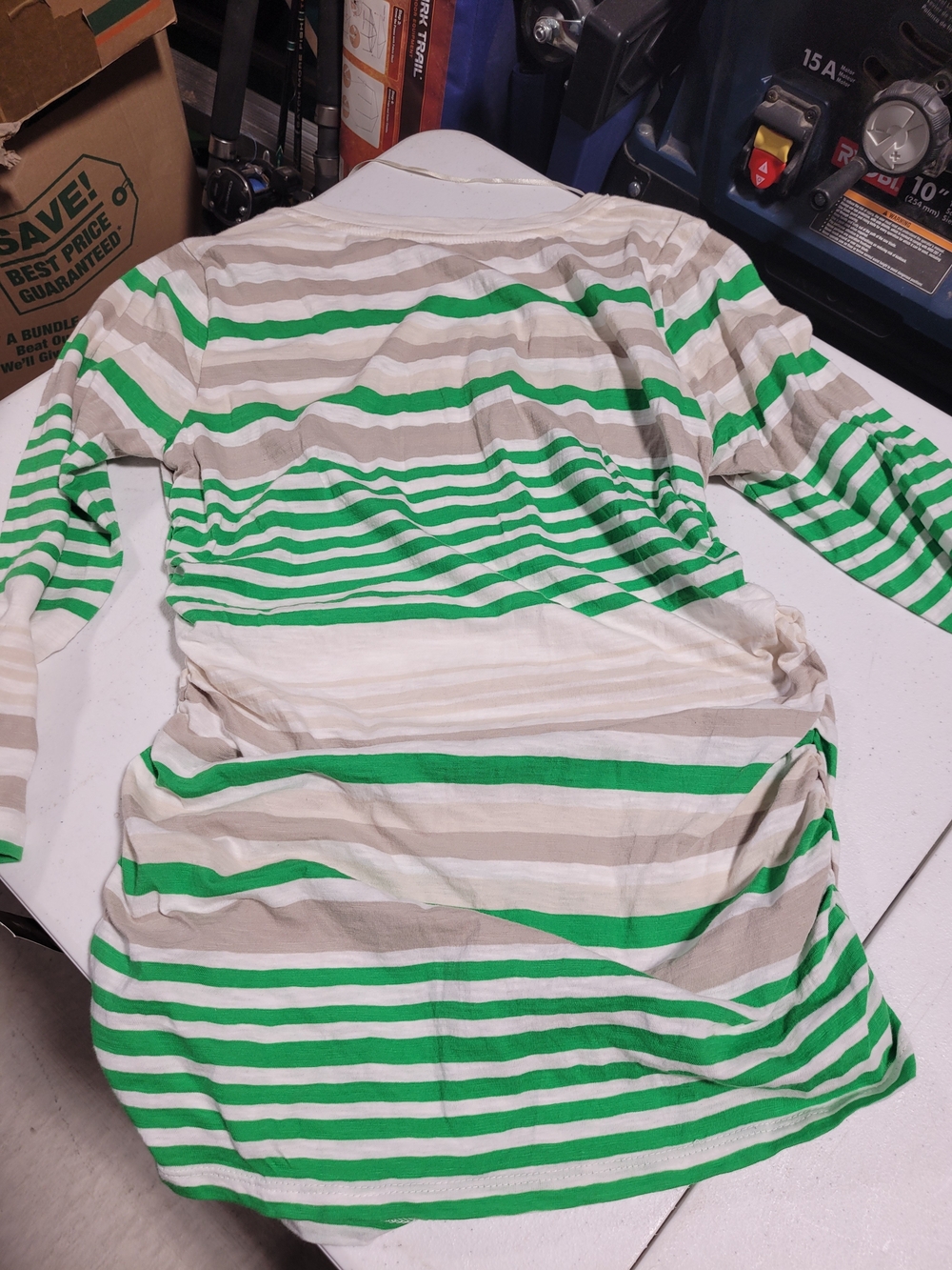 Style & Co. Green, Cream & Tan Striped V-Neck Long Sleeve Top - Picture 3 of 3